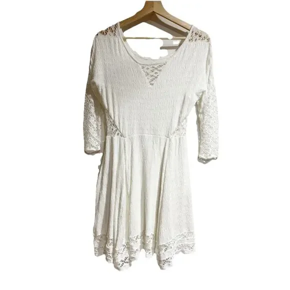 Free People White Dress Cut Outs Short Mini A Line Women Size Small Long Sleeve - Picture 1 of 5